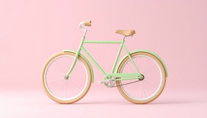 Mint Green Bicycle Against Pink Background, Vintage Styled Bicycle with Pastel Color Palette
