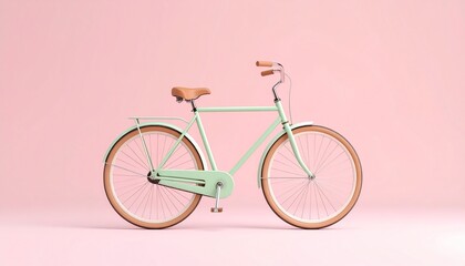 Stylish Mint Green Bicycle on a Pink Background, Vintage Mint Bicycle Illustration on a Pink Background