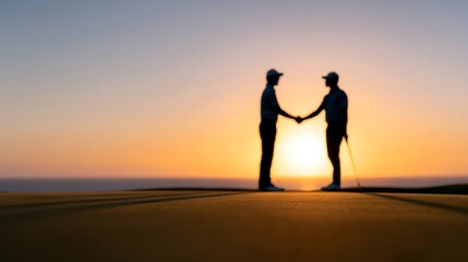 Business Partners Meeting at a Golf Course. Business Success on the Fairway: Productive Negotiations During Golf Game with Copy Space for Text