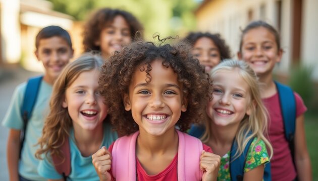 Joyful group of diverse children smiling together