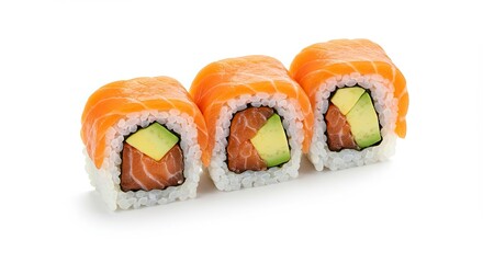 Three Salmon Avocado Sushi Rolls