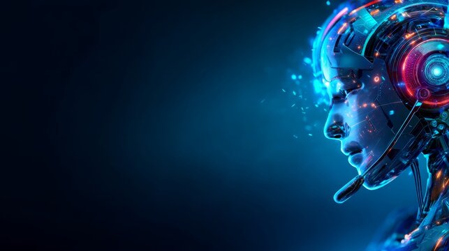 Modern Chatbot Technology with AI for Streamlined Virtual Assistance in Multiple Sectors. Copy Space for Text.