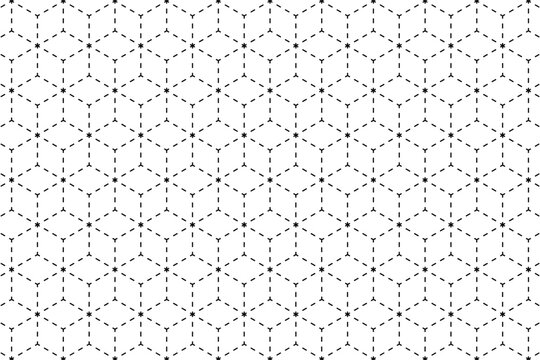 Dashed cube shapes pattern. Repeated dotted squares in 3d projection. Mosaic texture with interrupted lines. Minimalistic abstract geometric stitched print. Vector graphic illustration.