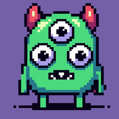 Obraz premium A spooky pixel monster with three eyes floating on its head