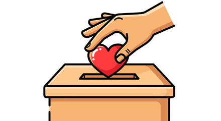 Vector SVG Icon of Hand Dropping Heart into Box in Flat Design Style for Donation Medical or Charitable Use