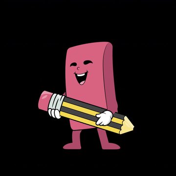 Rubber Character Playing Guitar with Pencil. Creative School Animation.