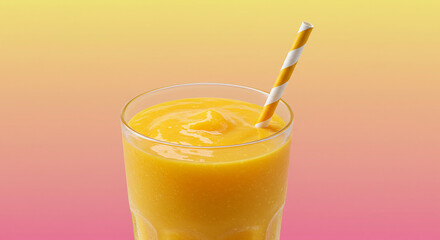 Refreshing Mango Smoothie in a Glass with a Striped Straw