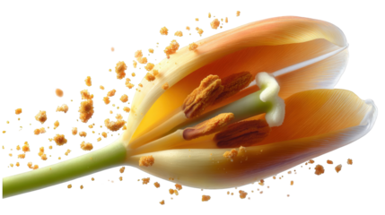 Close-up of a vibrant orange tulip revealing its delicate internal structures and pollen.