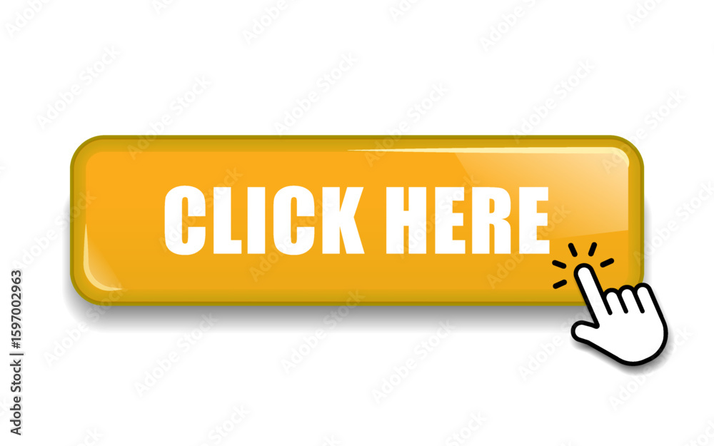 Fototapete Click here web buttons with hand cursor. Set of action button with arrow pointer. Click button. Modern action button mouse click symbol. Computer mouse click cursor or Hand pointer symbol.
