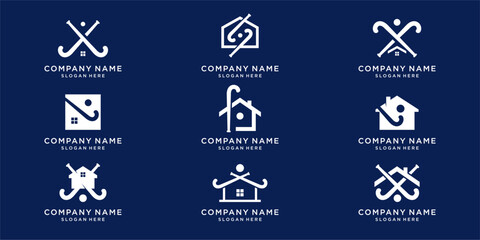 Bundle set field hockey logo design indoor sport