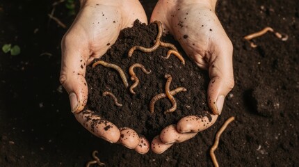 Hands Holding Rich Soil and Worms