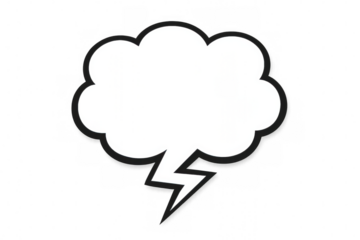 Cloud-shaped speech bubble with a lightning bolt design on a transparent background, ideal for comic book and graphic design projects