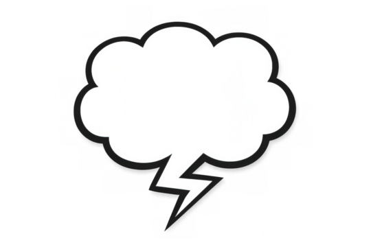 Cloud-shaped speech bubble with a lightning bolt design on a transparent background, ideal for comic book and graphic design projects