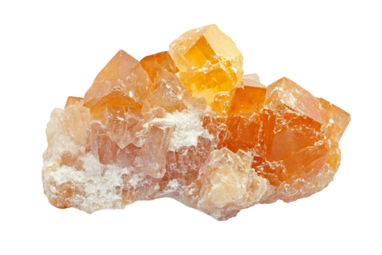 Vibrant cluster of orange calcite crystals with cubic formations, showcasing mineral elegance and captivating geological beauty, perfect for earth science and mineralogy enthusiasts