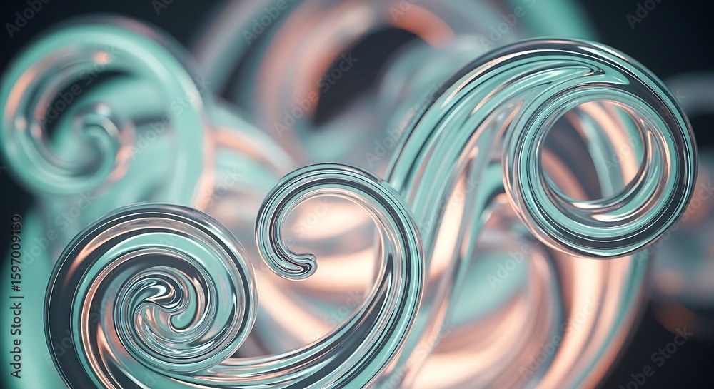 Fototapete abstract swirls of glass or crystal in teal and peach tones creating a fluid and dynamic composition