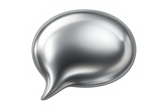Metallic speech bubble gleaming with communication innovation, reflecting contemporary connection on clean transparent surface