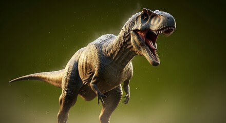 A fearsome Tyrannosaurus Rex roars, displaying its powerful jaws and teeth.