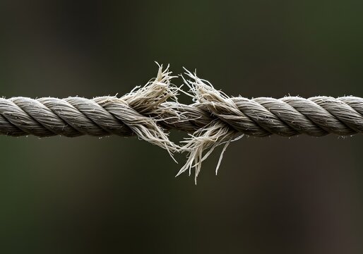Close-up of a Broken Rope on a Blurred Background. Focus on frayed ends. Texture and Detail. - Powered by Adobe