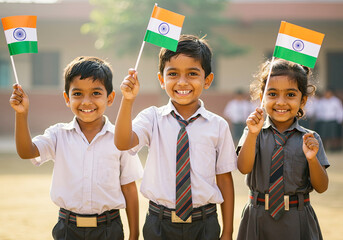 School Children Celebrating Independence Day. 