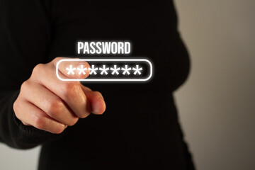 Woman pointing at a virtual password button