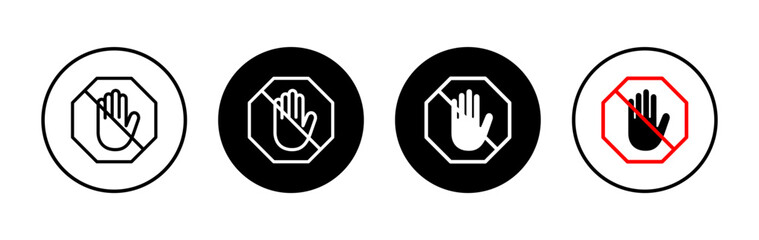Obraz premium Stop icon symbol for apps and websites. stop road sign. hand stop sign and symbol. Do not enter stop red sign with hand