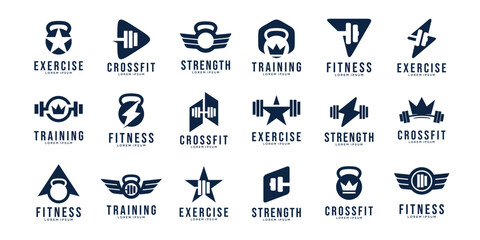 Set Fitness gym logo design collection bundle