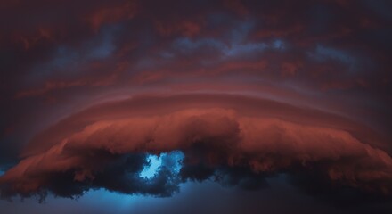 Dramatic sky with dark clouds and a small area of bright blue light.
