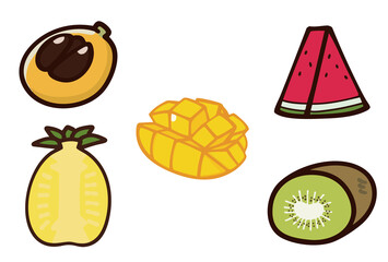 カットされた夏のフルーツのイラストセット