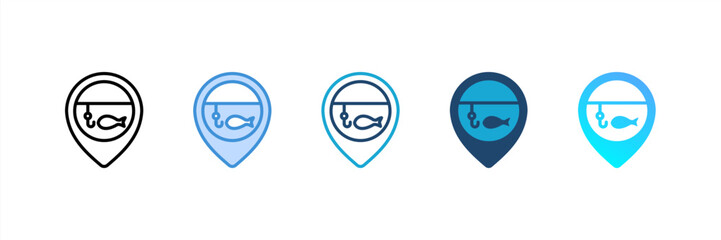 Fishing icon set multiple style collection