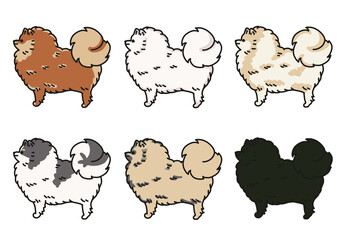 横から見た可愛いポメラニアンのマルチカラーイラスト