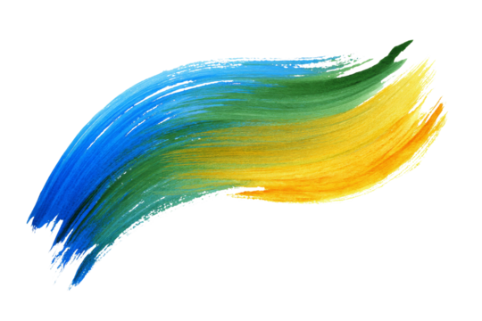Watercolor brushstroke in shades of blue green and yellow  providing a dynamic and artistic element - Powered by Adobe