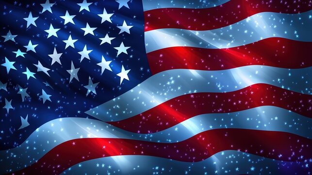 American flag waving with sparkling stars and stripes in patriotic display of national pride