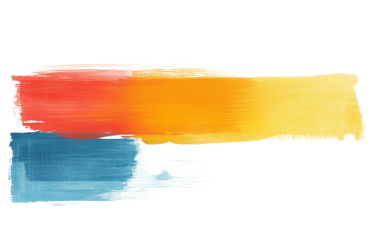 Abstract brush strokes of red orange yellow and blue colors are displayed forming a creative and vibrant design