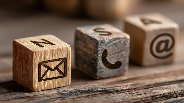 Contact Information: Email, Phone, Website on Wooden Blocks