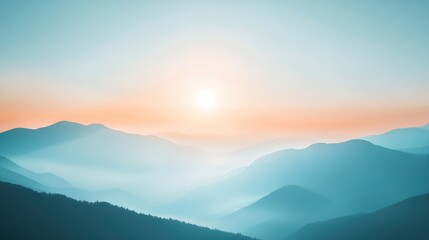 Fototapeta premium Layered mountain ridges bathed in soft light create a serene landscape, perfect for backgrounds, travel themes, or conveying peace and tranquility in design projects.