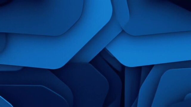 Dark blue abstract background with looping animated overlapping geometric shapes. Smooth motion, modern and minimal, seamless loop. Ideal for tech, corporate, or design visuals.