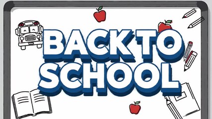 Back to School Graphic with Apple Bus Book and Pencils on White Background - Powered by Adobe
