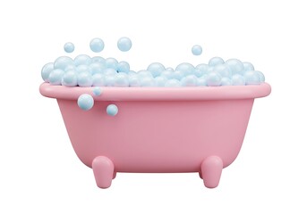Naklejka premium Cartoon pink bathtub with soap bubbles