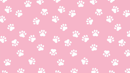 Sweet light pink background with a charming pattern of white paw prints. Cute, seamless vector for baby, pet, and feminine designs