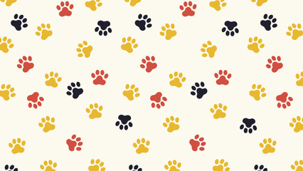 Adorable seamless pattern: colorful paw prints on cream background. Perfect for pet-themed projects, fabric, web, and more