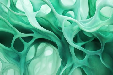 Obraz premium Delicate green abstract forms intertwine, creating a mesmerizing organic network with flowing lines and subtle textures, perfect for backgrounds and artistic projects.