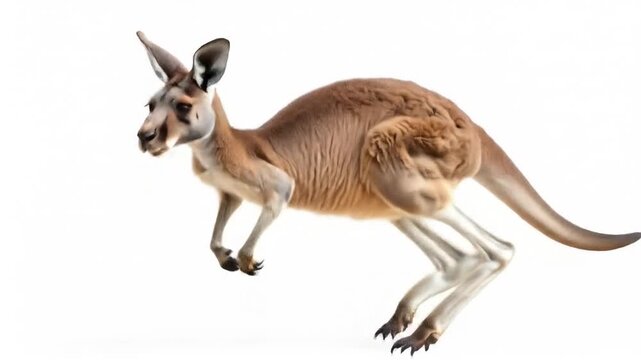Kangaroo in Motion: Dynamic Leap Against White Background