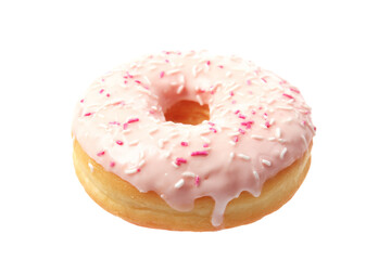Delicious donut with pink frosting and sprinkles a sweet treat that brings joy Perfect for a quick snack it's a burst of flavor in every bite