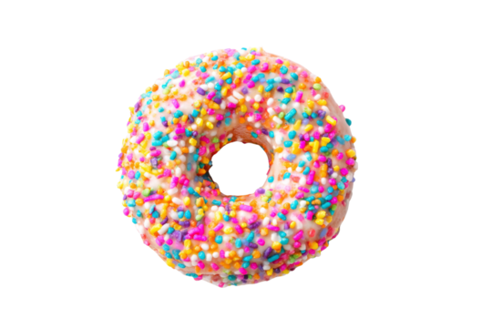Delicious donut with sweet frosting and rainbow sprinkles a delightful treat Perfect for snacks celebrations or everyday indulgence