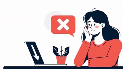Frustrated Woman with Laptop Error Message in Flat Design Illustration