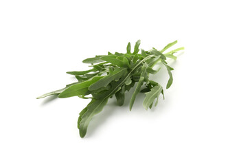 Fresh ripe green arugula leaves isolated on white