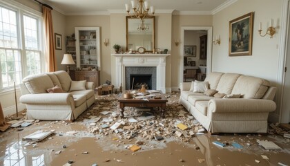 Flooded Living Room: Aftermath of a Catastrophic Water Damage