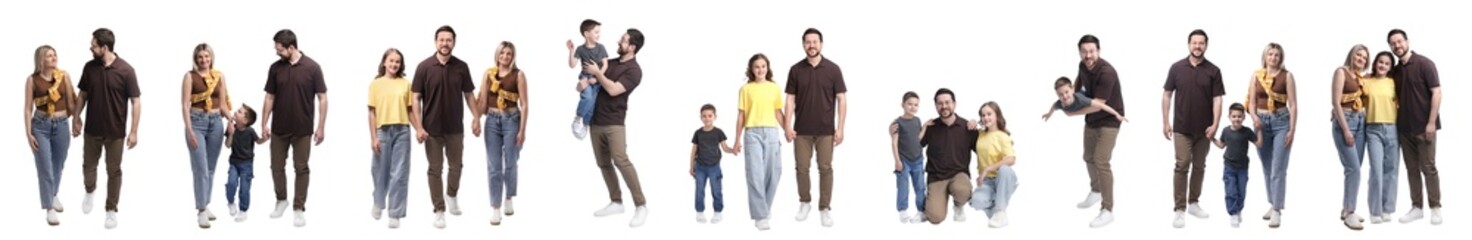 Obraz premium Family isolated on white, collection of full-length portraits