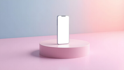Modern Smartphone on Pink Pedestal with Blank Screen for Mockup