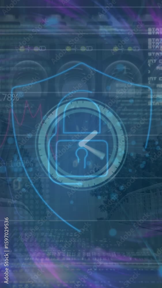 Poster animation of statistics and data processing on grey background
